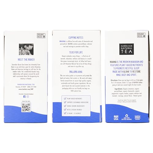 Image of Hawaiian Natural Tea Mahina Chamomile Herbal Tea, Caffeine-Free, 20 Bags | All-natural, vegan and keto-friendly; gentle calming cup for any time of day