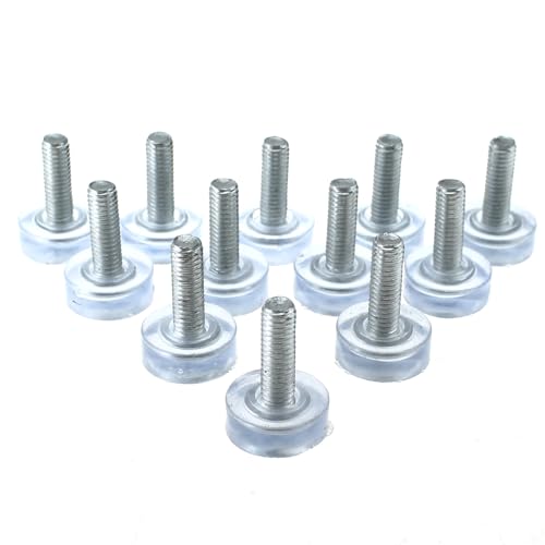 MTQY 12 x transparente verstellbare Möbelfüße, M6-Gewinde, transparente Möbelfüße, Nivellierpolster, 18 x 7 mm, Gummimatte, geeignet für Möbel, Regale, Schränke