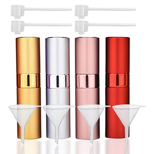 Portable Refillable Perfume Spray Bottle with Plastic Funnel, 4 Pieces Refillable Perfume Atomizer for Go to Work, Party, Socialize, Travel, As a Gift for Men & Women