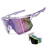 HAAYOT Polarized Sports Sunglasses for Men Women Youth Baseball Cycling Running Softball Biking Glasses 5 Lenses Transparent Purple