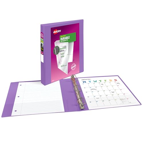 Image of Avery Durable View 3 Ring Binder, 1 Inch Slant Rings, Lavender Binder (17083)