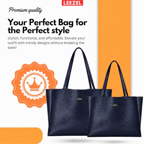 Image of LEEZEL Women's Structured Tote Bag - Large Capacity Work & Travel Purse Croco Pattern Vegan Leather Stylish Tote Bag Classic Everyday Shoulder Bag