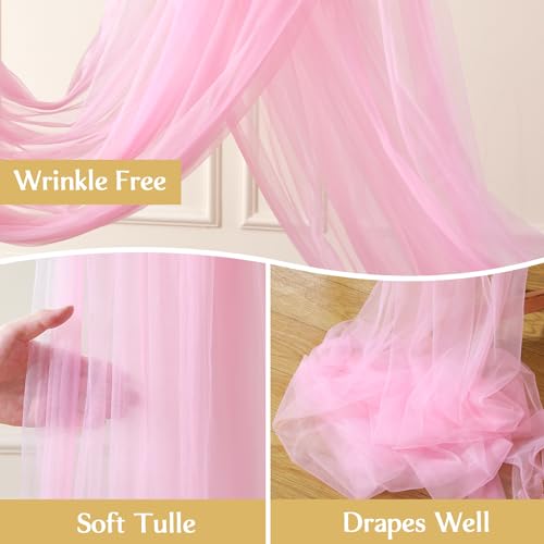 12 Panels Pink Wedding Arch Draping Fabric 30" x 19ft Wedding Drapes Tulle Drapes for Backdrop Sheer Fabric Backdrop Draping Decorations Back Drop Curtains for Reception Ceremony Party by Tao-Ge - Used condition - Image 6