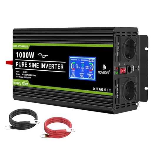 NOVOPAL 1000W Onda Sinusoidale Pura Power Inverter DC 12v in AC 220v con Display LCD Intelligente-2 EU Presa con Uscita USB and 5 Metri di Telecomandoper per Camion Camping Macchina da Ca
