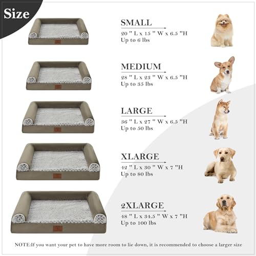 WNPETHOME Orthopedic Sofa Dog Bed for Large Dogs - Mat Pillow With Removable Waterproof Cover, Egg-Foam Crate Bed for Medium to Large Breeds