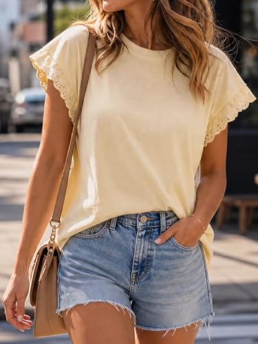 Image of Tankaneo Womens Summer Crewneck T-Shirts Lace Cap Sleeve Tops Dressy Casual Loose Fit Work Basic Tees Outfits 2026