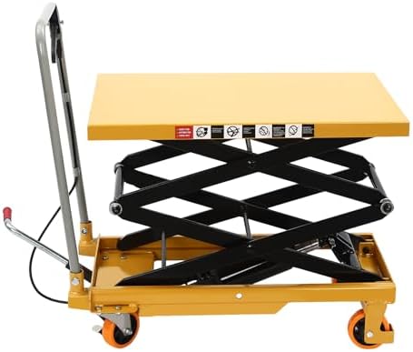 770LBS Hydraulic Lift Table Cart, 51" Lifting Height Hydraulic Material Lift Pallet Truck with 4 Locking Wheels for Material Handling and Transportation (770LBS)