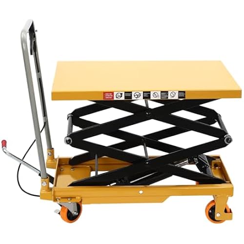 770lbs Hydraulic Lift Table Cart, 51" Double Scissor Lift Table Pallet Truck Lift Height Manual Hydraulic Scissor Cart Mobile Platform Cart w/ 4 Locking Wheels for Material Handling and Transportation