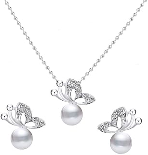 New Fashion Full Rhinestone Butterfly Imitation Pearl Earrings And Necklace Jewelry Setfor Women Gifts Wholesale