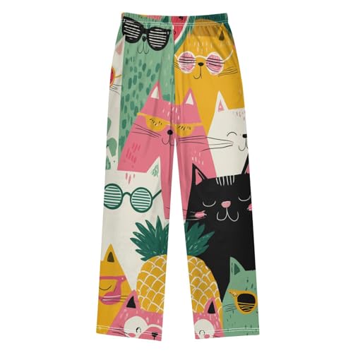 Cat Watermelon Print Boys Long Pants Soft Trousers Elastic Waist Kids Lounge Bottoms with Pockets S-XL2