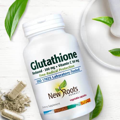 New Roots Herbal Glutathione Supplement, 200 Mg Reduced + Vitamin C (60 Veg Caps) | Free-Radical Protection| Gluten Free, Non-Gmo. #TOP6