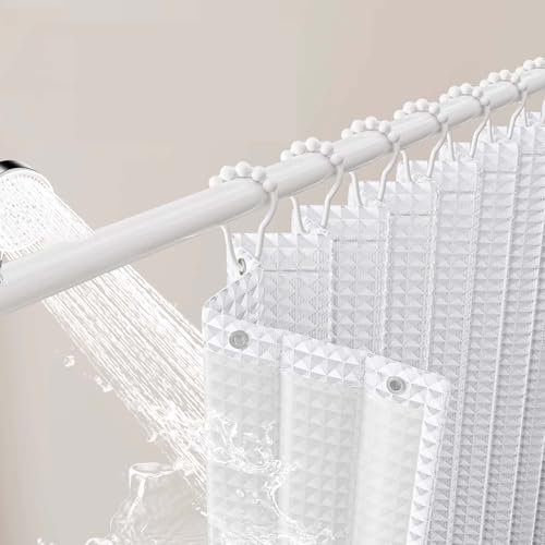 Tissu imperméable à séchage rapide pour rideau de douche avec sa tringle réglable sans perçage - 5