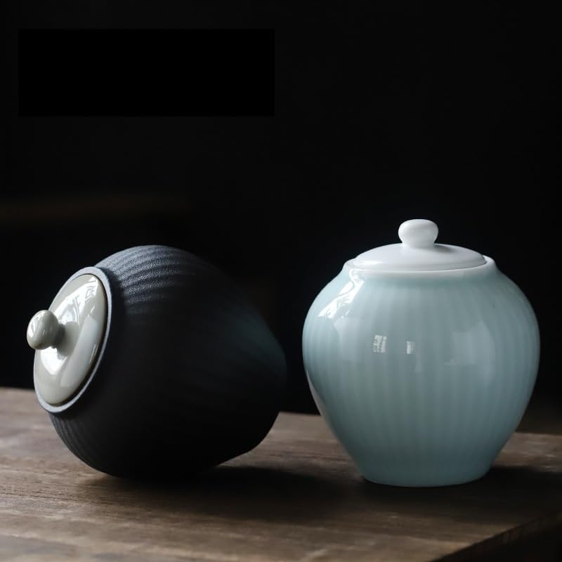 SONGCHAO Sugar Jar Ceramic Tea Cans Small Sealed Storage Porcelain Portable Packaging Tea Canister(C)