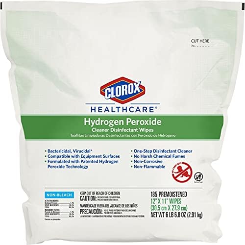 CloroxPro Healthcare Hydrogen Peroxide Cleaner Disinfectant Wipes Refill, Healthcare Cleaning and Industrial Cleaning, Clorox Wipes, 185 Count - 30827