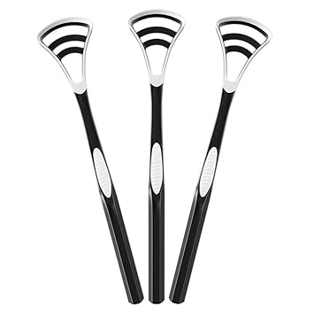 Tongue Scraper, 3 Pack Tongue Cleaner for Oral Hygiene and Fresh Breath, Easy to Use and Clean (3 Black Tongue Scraper)