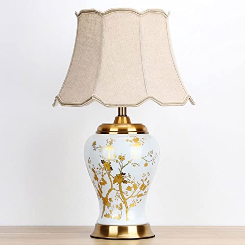 Yhqsyks Table Lamp/Desk Lamp Chinese Hand-Painted Gold-Plated Ceramic Bedside Lamp European Style Living Room Study Hotel Bedroom Nightstand Lamp #TOP3