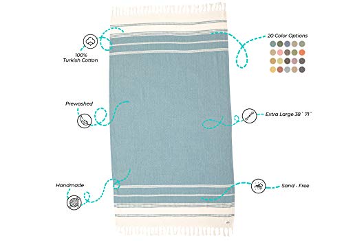 Turkish Beach Towel | 100% Cotton, Prewashed, 38 X 71 Inches | Quick Dry, Sand Free, Lightweight | Large Bath Towel For Beach, Pool, Bathroom, Spa, Gym, Picnic And Yoga Blanket (Aqua Blue) #TOP4