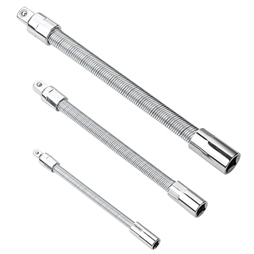 Omninmo 3-Piece Wrench Sleeve Extension Rod,1/4,3/8, 1/2 Socket Wrenches Drive Head,Bendable Flexible Socket Extension Bar Shaft Set #TOP9