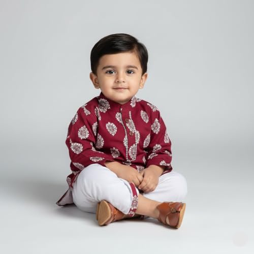 Image of Baby Ethnic Wear Festival Organic Cotton Soft and comfortable Dhoti Kurta Set Saraswati Puja Dress Panjabi for Kids Boy Girls