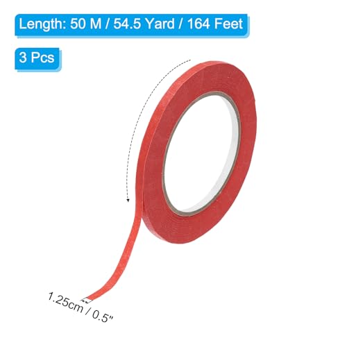 Image of PATIKIL Masking Tape 0.5 Inch x 55 Yard, 3 Roll General Purpose Adhesive Painting Tape Painters Tape for Arts Crafts Label, Red
