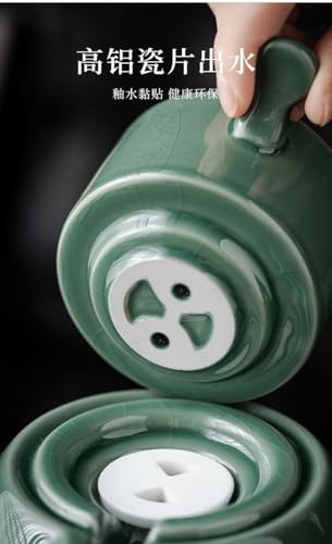 Image of Chinese Gongfu Tea Gift Set, Service Automatic Stone-Mill Design Handmade Ceramics Tea Pot 6 Cups Japanese Kung Fu Tea for Adults Men Women Tea Ceremony Party Home Office Decor (Green)