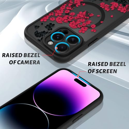 OOK Case for iPhone 14 Pro 6.1 Inch (Compatible with MagSafe) Floral Flowers Design Translucent Phone Cover Soft TPU + Hard PC Anti-Scratch Shockproof Magnetic Cute Case for Women - Red by OOK - Used condition - Image 3