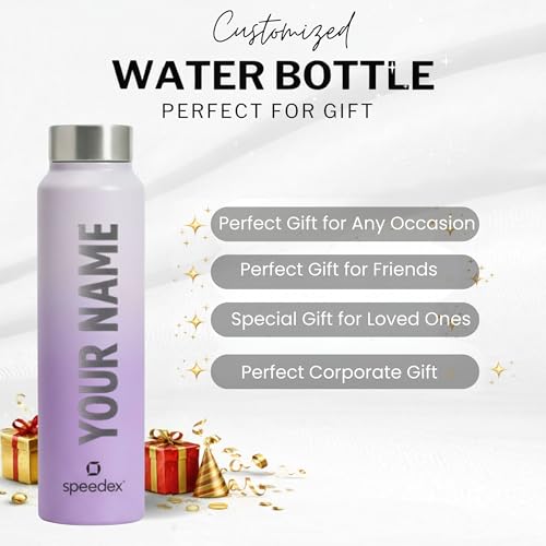 Image of Speedex Customised Engraved Name Stainless Steel Water Bottle 1 Ltr - Personalised Screw Cap Bottle for Kids, Men & Women, School, Office, Gym, Dual Purple, Set of 1