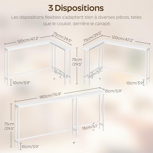 Console étroite 15 cm avec prises USB, modèle XCT07CWW YATINEY
