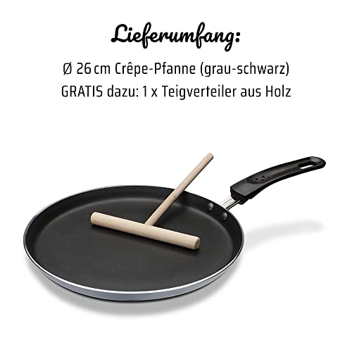 Foto von GSW Crêpe-Pfanne – flache Pfanne für Crêpes, Pancakes, Palatschinken und Eierspeisen, inkl. Teigverteiler, auch für Induktion, Antihaftbeschichtung – Aluminium, 26 cm