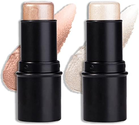 evpct 2Pcs Face Highlighter Highlight Makeup Stick Cream Contour Bronzer Highlighter Stick Illuminator Highly Piamented Long Lasting Skin Brighten Shadow Contour Highlighter Pen Pencil Light 03&06