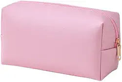 Necessaire Feminina de Couro PU Compacta – Estojo de Maquiagem, Viagem e Cosméticos (Rosa Candy)