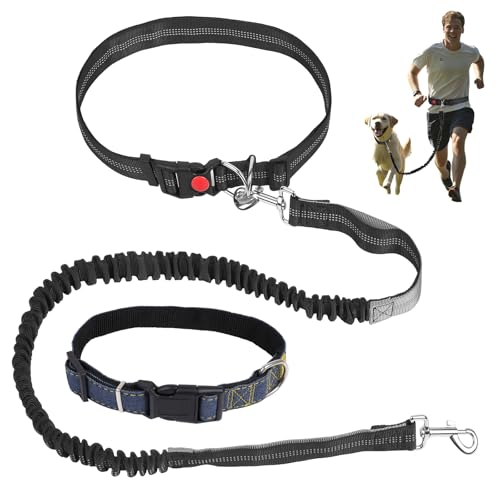 GOTDYBST Joggingleine Hunde Mit Halsband: Bauchgurt Hundeleine,Freihändig Laufleine,Hundehalsband,Für Mittelgroße und Große Hunde,Geeignet zum Joggen, Laufen und Wandern
