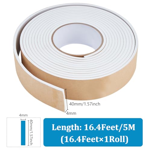 BENECREAT 5 m Selbstklebender Schaumstoffstreifen, 40 mm (B) X 4 mm (T) Schaumstoff-Isolierband, Selbstklebende Hochdichte Dichtungsdichtung Für Fenster, Türwagen, Turck, Klimaanlage, Weiß