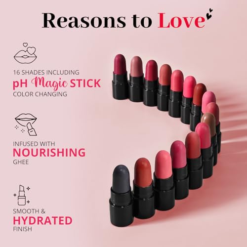 Image of ENN Beauty Mini Velvet Lipstick Set (16 Shades) + pH Magic Stick - Long-Lasting, Ghee & Natural Oil Infused, Velvet Finish, Waterproof & Travel-Friendly Lipstick Combo for Women | 16 Different Shades