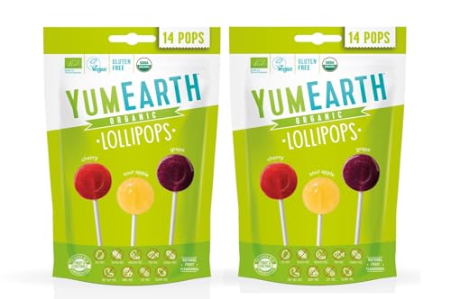 Yumearth - piruletas ecológicas de frutas sabores ácidos - 14 unidades (Pack de 2 bolsas de frutas ácidas)