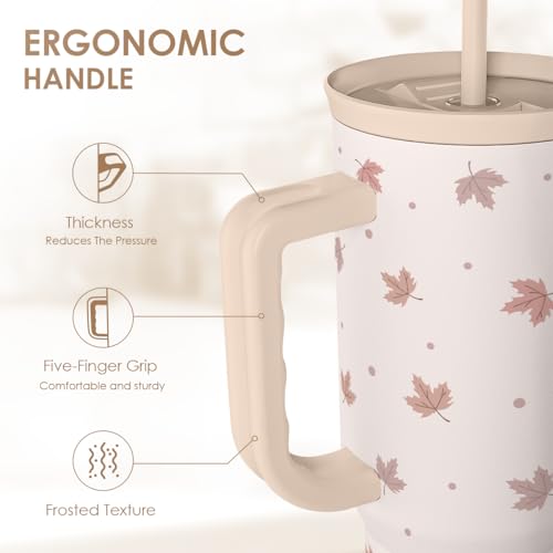 Image of Fall Maple Leaf Stainless Steel Tumbler with Handle 40 Ounces Insulated, Travel Cup for Women Girls Friends Teens