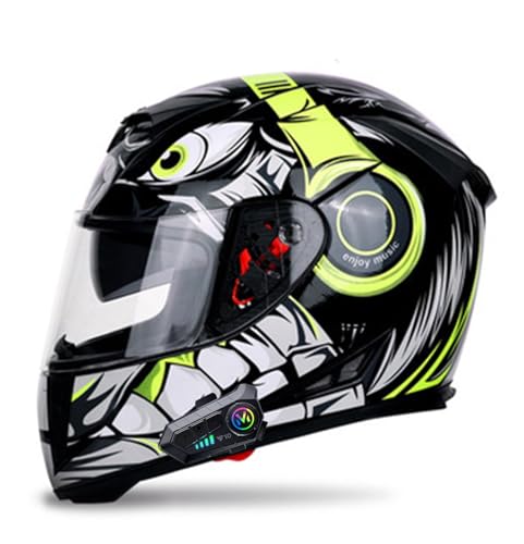 Bluetooth Full Face Motorcycle Motocross Helmets for Adults Men Women Integrated Street Bike Motorbike Moped ATV Racing Helmets DOT/ECE Approved Built-in Dual Speaker Microphone(L2,M(54-55CM))