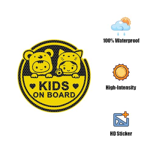 Image of 2PCS Assured Signs Baby On Board Sign Stickers,Reflective Kids on Board Stickers Baby Safety Warning Decal for Cars- Bright Yellow, Durable (Kids on Board)
