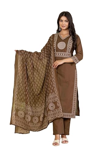 Image of Pistaa's Women's Ethnic Motifs Printed Regular Pure Cotton Kurta with Trousers With Dupatta Set