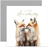 Old English Co. Wedding Anniversary Card for Wife or Husband - Special Couple Fox Anniversary Card - Gold Foil Watercolour Artwork Congratulations Card for Girlfriend, Boyfriend, Spouse
