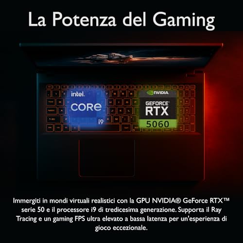 Nitro V15 Pc Gaming Portatile i9-13900h, 32GB RAM DDR4, SSD 1TB, Geforce RTX 5060 8GB Gddr7, Notebook Gaming Display 15.6 IPS FHD 165hz, Laptop Gaming, Ethernet, WiFi, Tastiera Retroilluminata - Notebook - Immagine 3