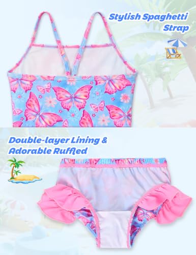 Image of Girls Rash Guard Swimsuit 3 Pieces Long Sleeve UPF50+ Quick Dry Bathing Suit for Toddler 3-12Y
