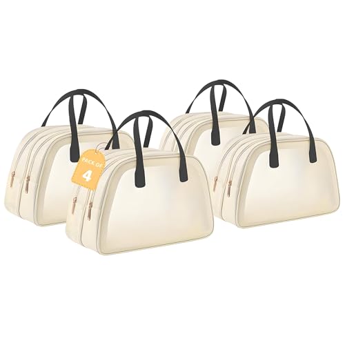 Image of Kuber Industries Pack of 4 Waterproof Skincare /Cosmetic Bag for Women | Space-Saving Makeup & Travel Toiletry Pouch | Aesthetic Vanity Kit & Wash Bag for Girls | YJ-20-BG | Transparent - Beige