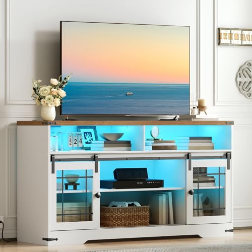 HOOBRO TV Stand for 65 Inch TV, Farmhouse Entertainment Center