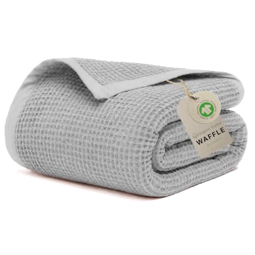 Image of GOTS Certified 55 inchX60 inch Throw 100% Organic Cotton Blanket-Scottish Grey | Premium Waffle Blankets & Throws for Bed, Throw Blanket for Couch, Modern & Cozy Blanket, All Season, Comfy and Soft Blankets