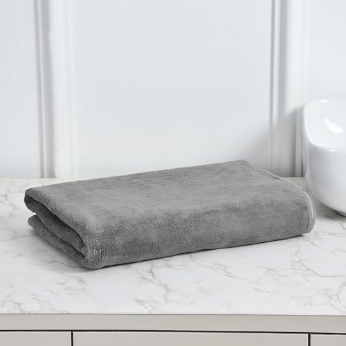 Image of Cotton Bolls Microfiber Large Bath Towel Quick Dry Super Soft Higly Absorbent Lint Free Towel for Bath for Men and Women, Travel, Gym, Beach, Pool, Yoga 70x140 CM Grey