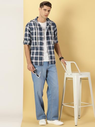 Image of Thomas Scott Men's | Checks | Full Sleeve | Regular Fit | 100% Cotton | Hooded | Casual Shirt