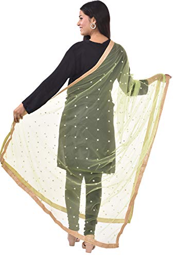 Image of YOUTHQUAKE Women's Net Embroidered Full Size Dupatta With 4 Side Golden Lace