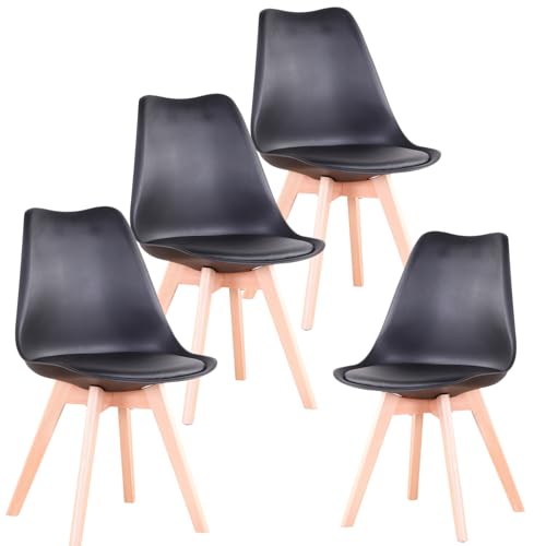 Uderkiny Lot de 4 Chaises de Salle à Manger，Chaises Scandinaves，Pieds en Bois Massif, Design Nordique Ergonomique, Idéales pour Salle à Manger, Salon,...