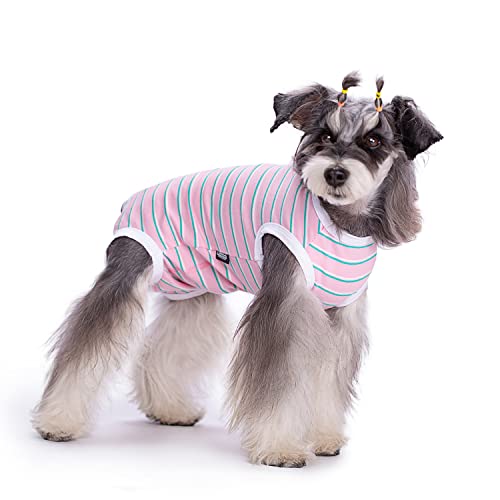 Image of Puppy Striped Recovery Suit for Female Male Dogs Cats,Zip Up Dog Onesie Recovery Shirt Abdominal Wounds,Professional Spay Neuter Dog Pet Bodysuit After Surgery Wear Anti Licking Wounds